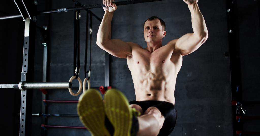 Man doing modified pull up.